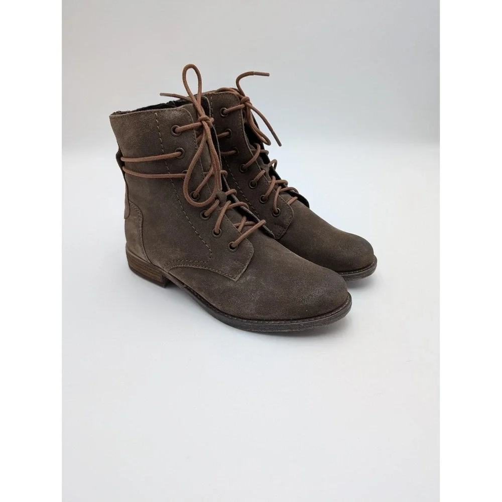 Josef Seibel Boots Womens Size 6.5 Brown Suede Lace Up‎ Ankle Combat Shoes